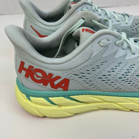 Hoka One One Womens Sz 8 Clifton 7 Running Shoes Light Green Yellow Mesh Lace-up - Picture 8 of 16
